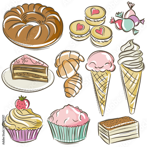 set of different sweetmeats, vector