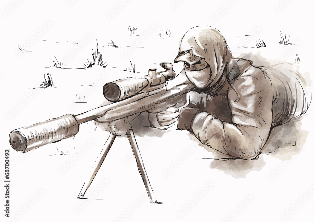 Sniper (Shooter) - Hand drawn vector Stock Vector