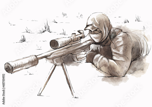 Wallpaper Mural Sniper (Shooter) - Hand drawn vector