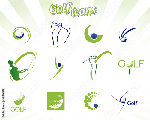 Collection of golf icons isolated on white, vector illustration