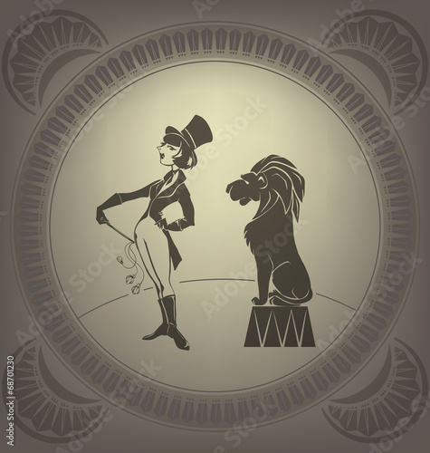 Young woman perform tamer stunt. Flappers
