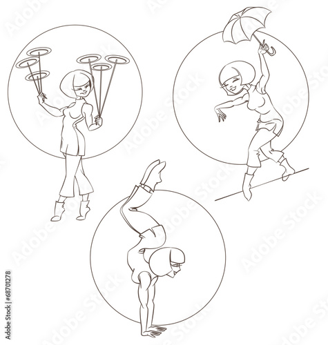 Pin-up young woman perform chinese circus stunt