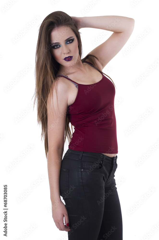 Fototapeta premium Pretty young girl with vivid colorful makeup