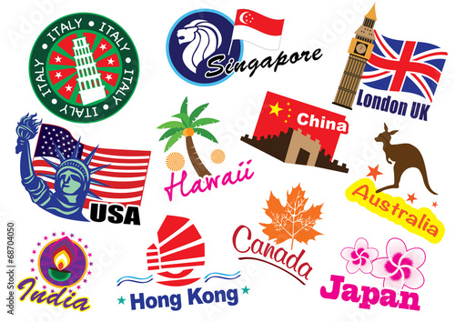World country travel landmark icon set