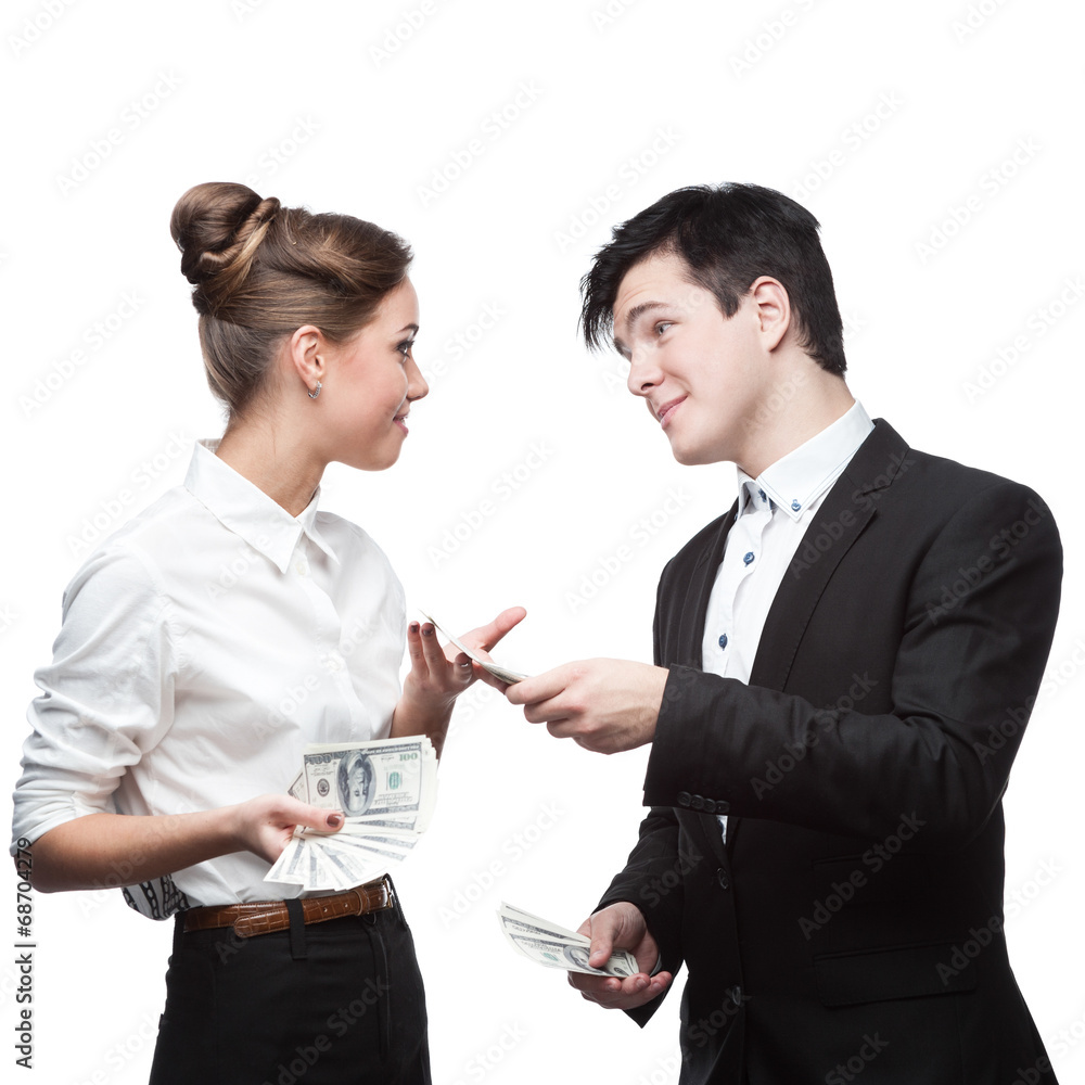 young happy business people holding money