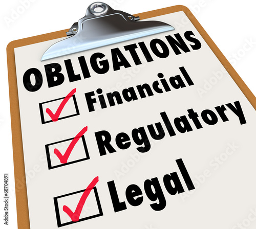 Obligations Checklist Check Mark Boxes Legal Regulatory Financia