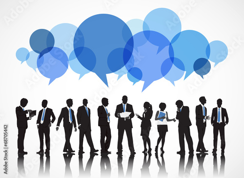 Silhouettes of Business People Working and Speech Bubble