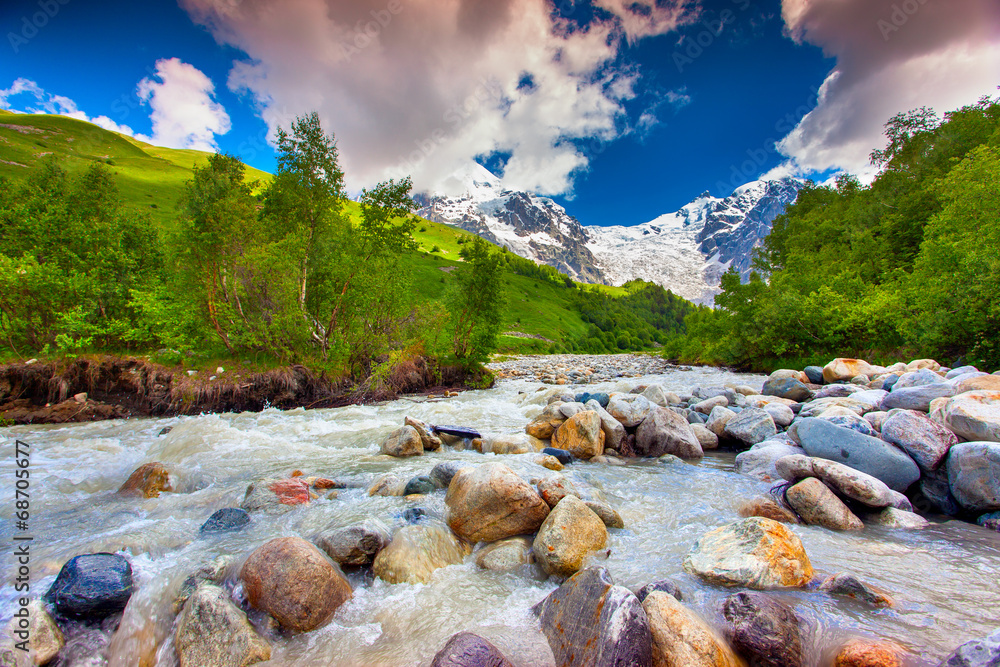 Beautiful landscape with mountain stream.