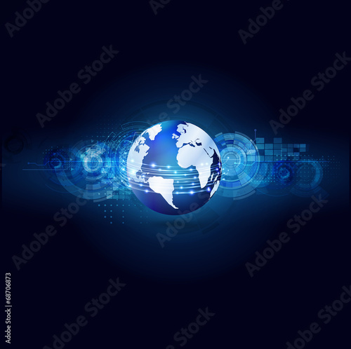 World communication and technology futuristic background, vector