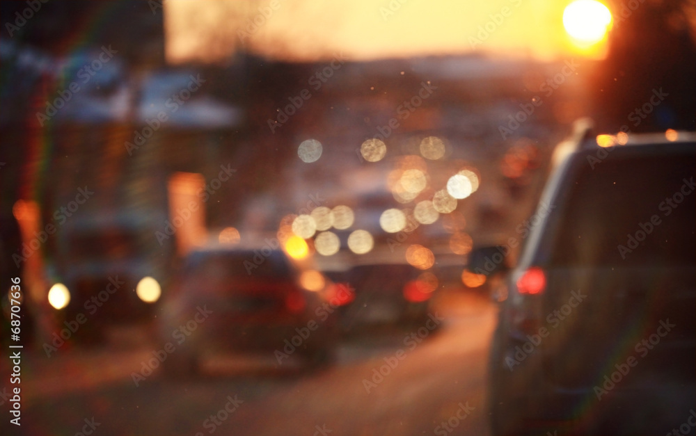 road in winter night, traffic jams, snow city road in winter night, traffic jams, snow city