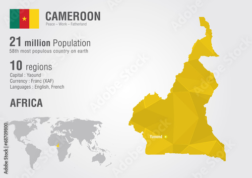 Cameroon world map with a pixel diamond texture. photo