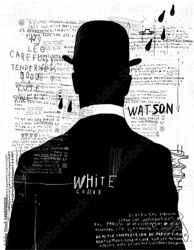 Obraz człowiek w kapeluszu patrzący na napisy