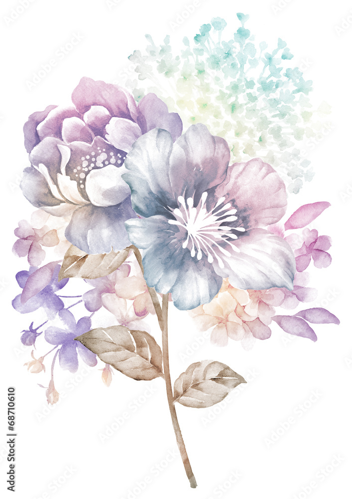 Obraz premium watercolor illustration flower bouquet in simple background 