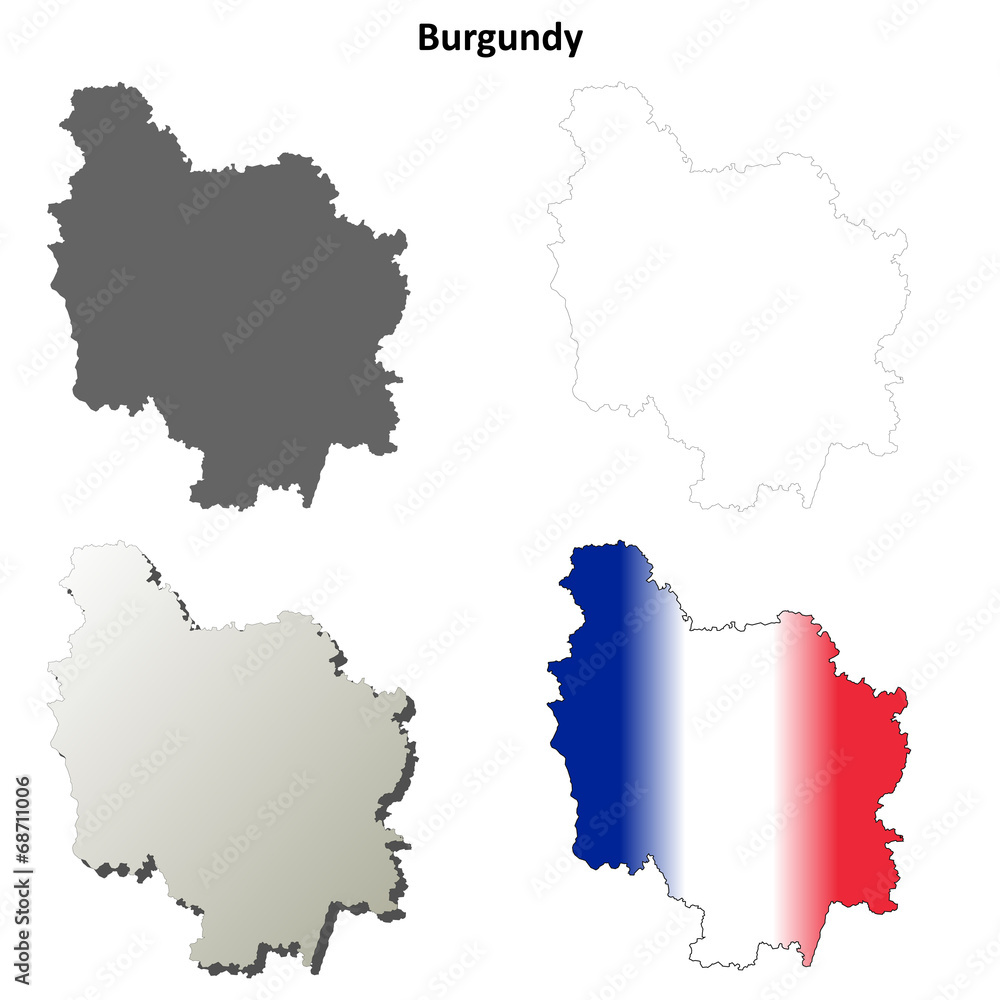 Burgundy blank detailed outline map set