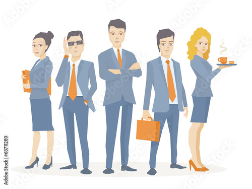 Vector illustration of a business team of young business people