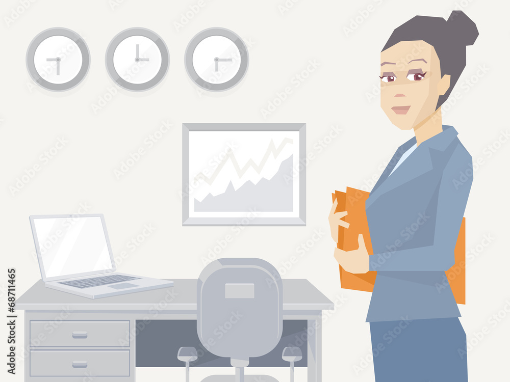 Vector illustration portrait of a woman manager keeps a folder w Vector illustration portrait of a woman manager keeps a folder w