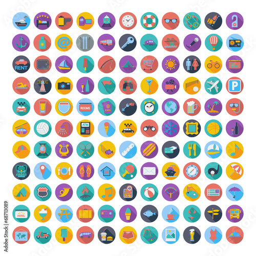 121 icons vacation and travel. Vector illustration.