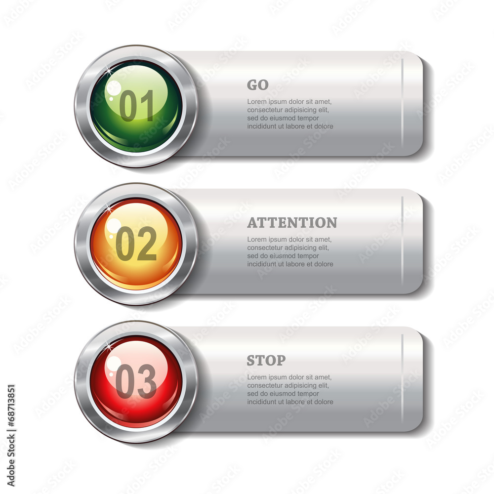 Set of horizontal metallic banners with round shiny buttons Set of horizontal metallic banners with round shiny buttons