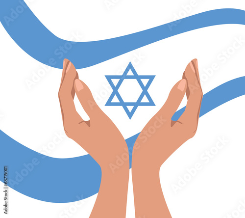 Hands and flag with Magen David, for an Independance Day