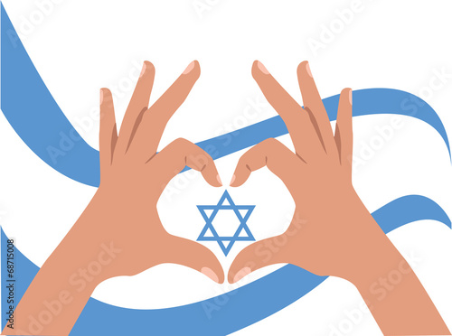 Hands and flag with Magen David, for an Independance Day