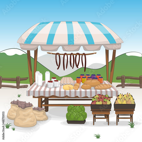 Market place with bio food and vegetables