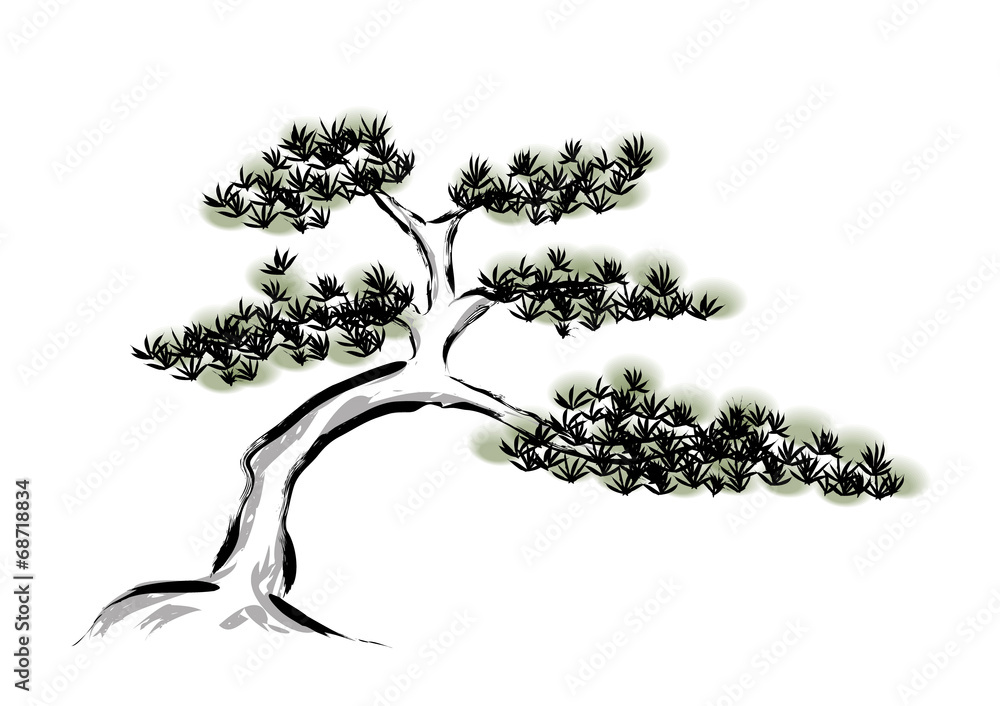 Ink painting pine tree - obrazy, fototapety, plakaty 