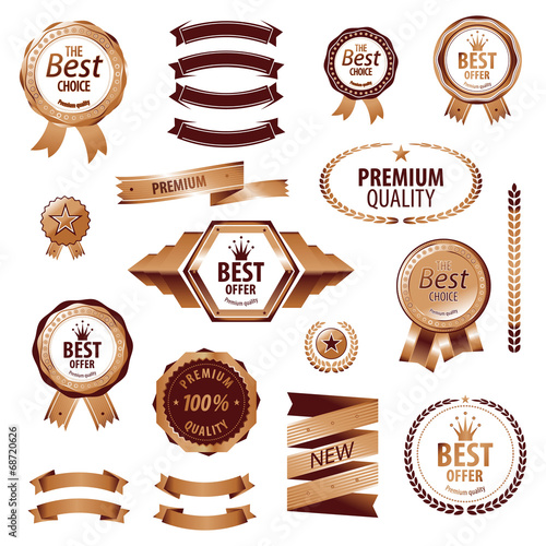 Luxury bronze premium best choice labels set vector