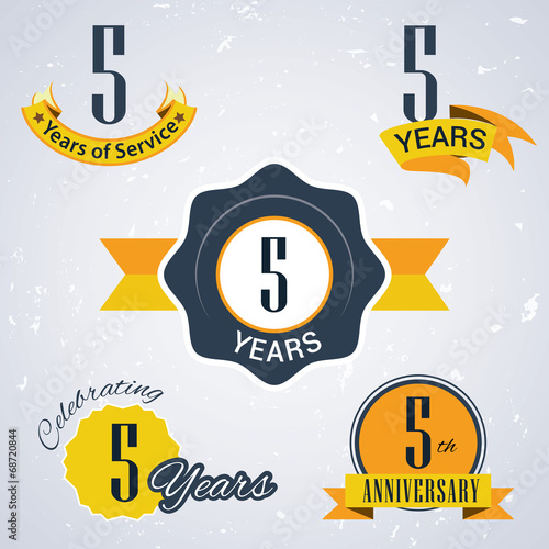Retro vector stamp celebrating, 5 years of service,Anniversary