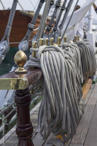 Binding of ropes on a sailing ship photo