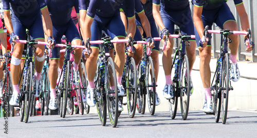 team of cyclists with the blue Jersey in cycling race