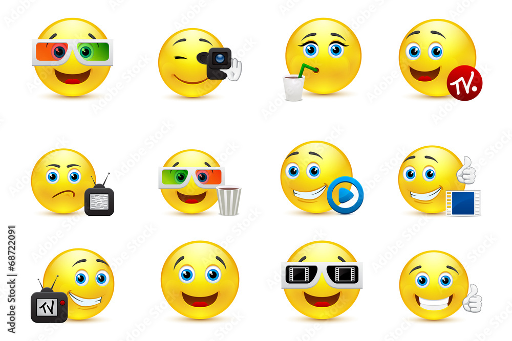 Fototapeta premium Vector smiley images with elements of the entertainment industry