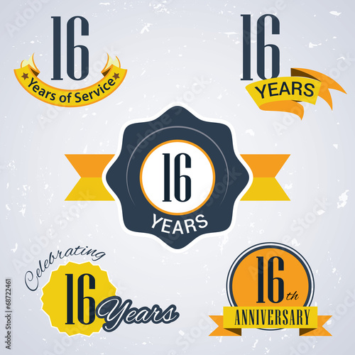 Retro vector stamp celebrating, 16 years of service,Anniversary