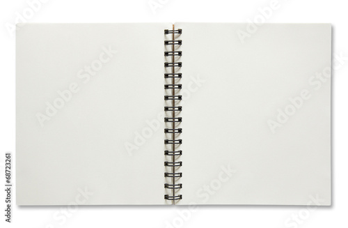 open spiral notebook isolated on white background