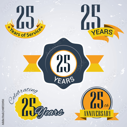 Retro vector stamp celebrating, 25 years of service,Anniversary