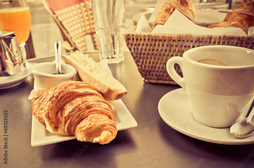 Breakfast with coffee and croissants Breakfast with coffee and croissants