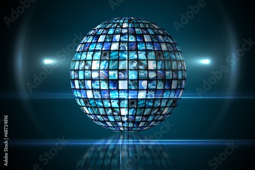 Sphere of digital screens in blue