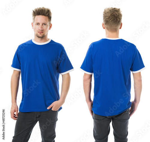 Man posing with blank blue shirt