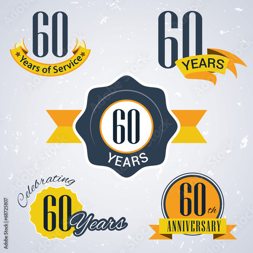 Retro vector stamp celebrating, 60 years of service,Anniversary
