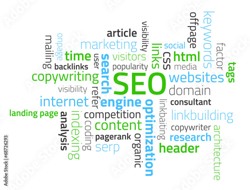 Tag cloud composed from words related to SEO