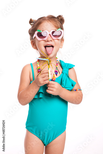 Adorable happy girl on a white background