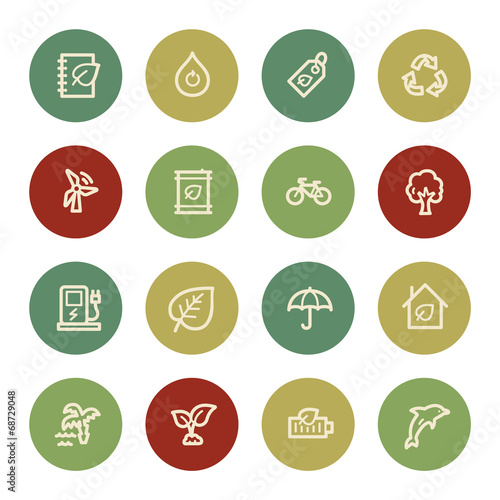 Green ecology web icon set 4, vintage color