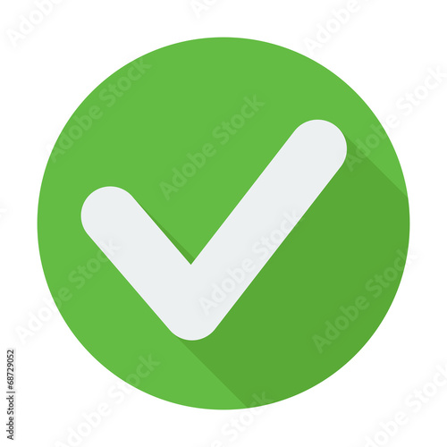 Single flat check mark icon with long shadow.
