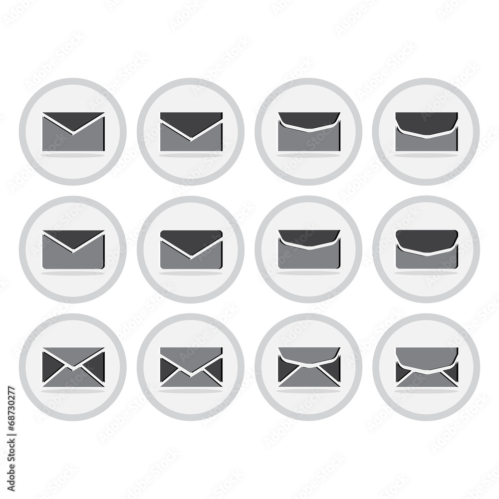 Vector of flat icon, envelope or mail set on isolated background Vector of flat icon, envelope or mail set on isolated background