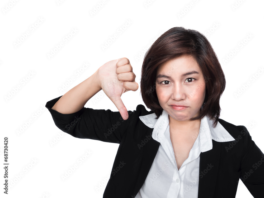Thumbs down woman unhappy and negative giving disapproval hand s Thumbs down woman unhappy and negative giving disapproval hand s