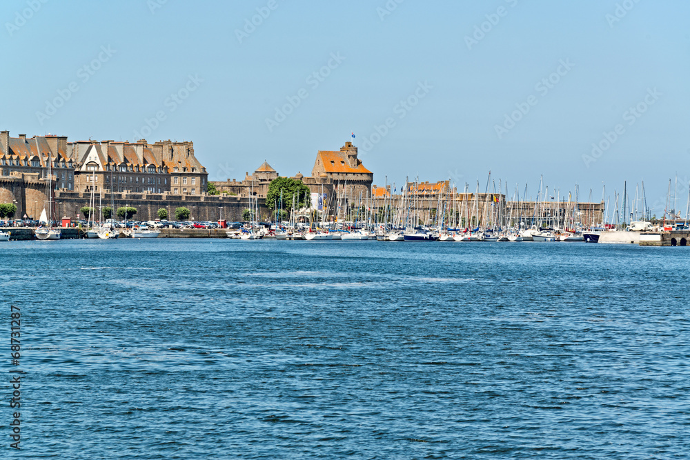 The port of Saint Malo with blue sky. Brittany. France.