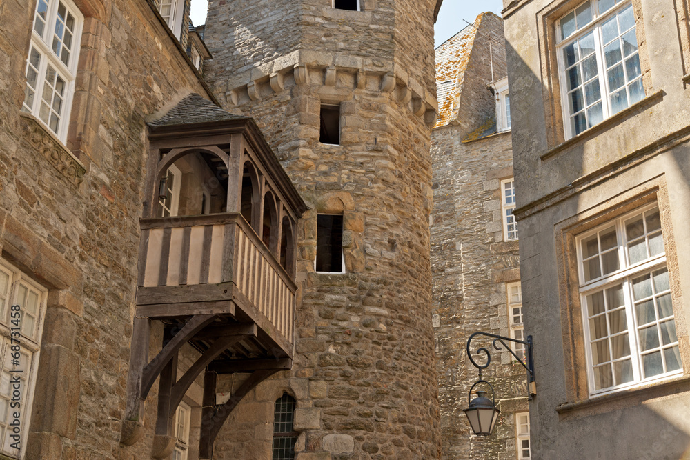 Oldest house with balcony of Saint Malo. Brittany. France.
