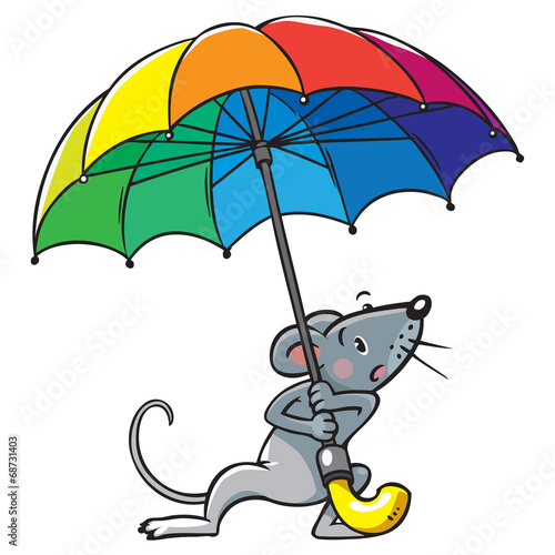 Small funny poor mouse with umbrella