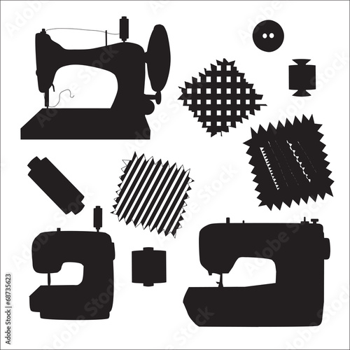 Sewing machines kit black silhouette vector