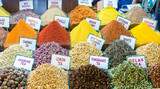 Different sorts of tea and spices on the Egyptian bazaar in