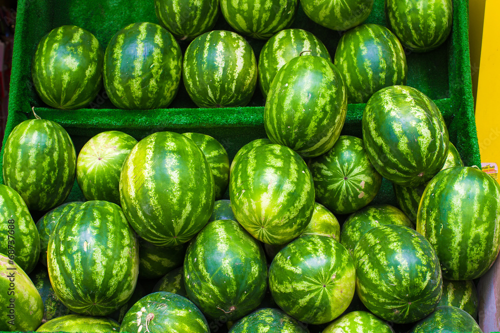 Big sweet green watermelons on turkish market